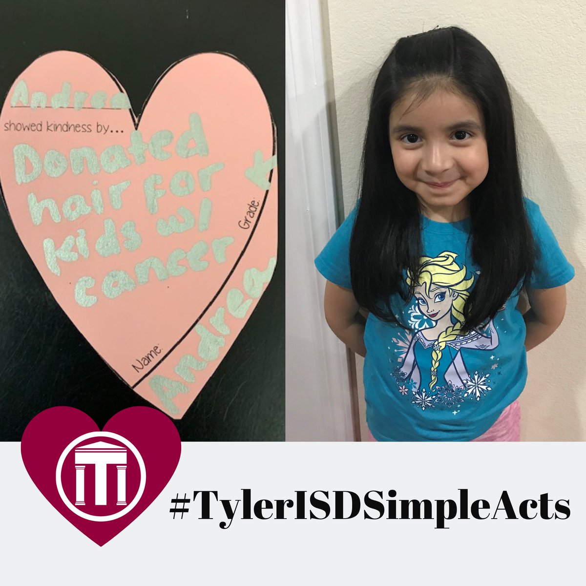 <a href="/rameytylerisd/">Ramey Elementary</a> has a Kindness Tree filled with hearts that show acts of kindness students perform at school &amp; at home. Little Andrea's family said she recently cut off 10-12 inches of hair to donate for children with cancer. #KindnessWeek #TylerISDSimpleActs  #RameyRams #FW2