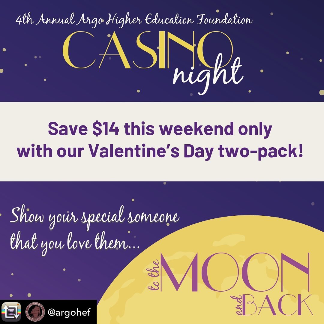 argohs217's tweet photo. Repost from IG @argohef - Love is in the air early with our Valentineโs Day sale! Save $14 on two tickets for Casino Night now through Sunday! Buy your tickets here! https://t.co/mvkxLLB40Y #argocommunityhighschool #ahef #scholarships https://t.co/Q64i3l80sZ