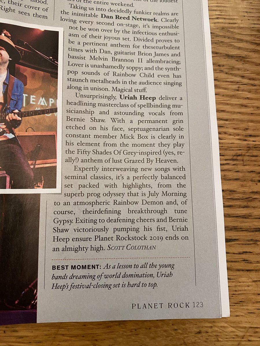 A rockin’ review in this months Planet Rock Magazine when the mighty ‘Heep’ headlined PlanetRockStock! Loved the ‘Best Moment’ comment added at the bottom! ‘Appy days!