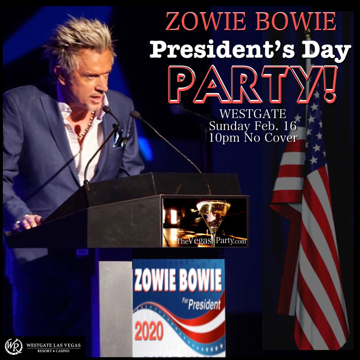 Zowie Bowie (@zowiebowie) on Twitter photo THIS SUNDAY NIGHT!!! Come celebrate President’s Day by drinking too much and getting in some trouble with ZOWIE BOWIE <a href="/WestgateVegas/">Westgate Las Vegas</a> 10pm along with my running mate <a href="/sinafoley/">Sina Foley</a> and there’s No Cover. THIS SUNDAY NIGHT!!! Come celebrate President’s Day by drinking too much and getting in some trouble with ZOWIE BOWIE <a href="/WestgateVegas/">Westgate Las Vegas</a> 10pm along with my running mate <a href="/sinafoley/">Sina Foley</a> and there’s No Cover.