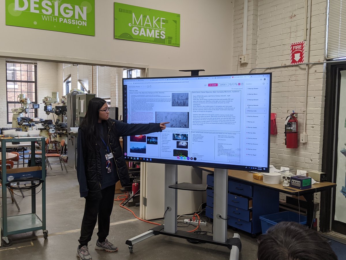 HPCGameDev's tweet photo. Here is student Giselle, and student Linda also sharing their High School Game Design pitches using @MURAL #believeinGCSCTE 
@GCS_CTE https://t.co/bLZUngTJBa