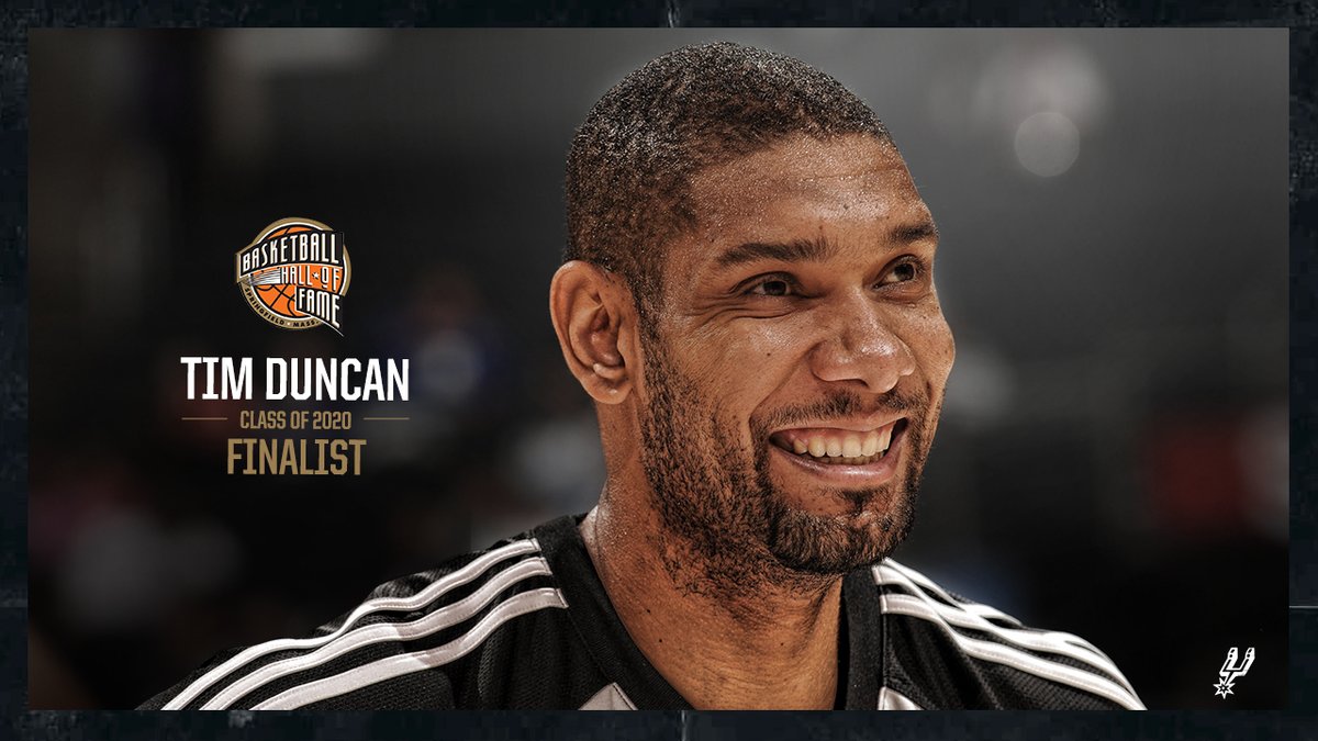 spurs's tweet photo. Tim Duncan has been named a finalist for the @Hoophall Class of 2020.

#GoSpursGo https://t.co/2e8T9hDjTI