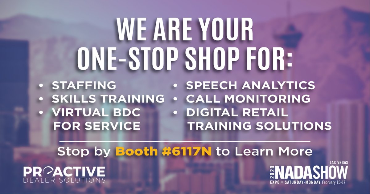 proactive_pds's tweet image. Simplify your life with ONE partner #ProactiveDealerSolutions. We can support all your needs. 

Stop by our Booth 6117N at #NADA2020. #TheBDCExperts #Automotive #AutomotiveTechnology #AutomotiveMarketing #AutoDealers #AutomotiveIndustry #NADAShow