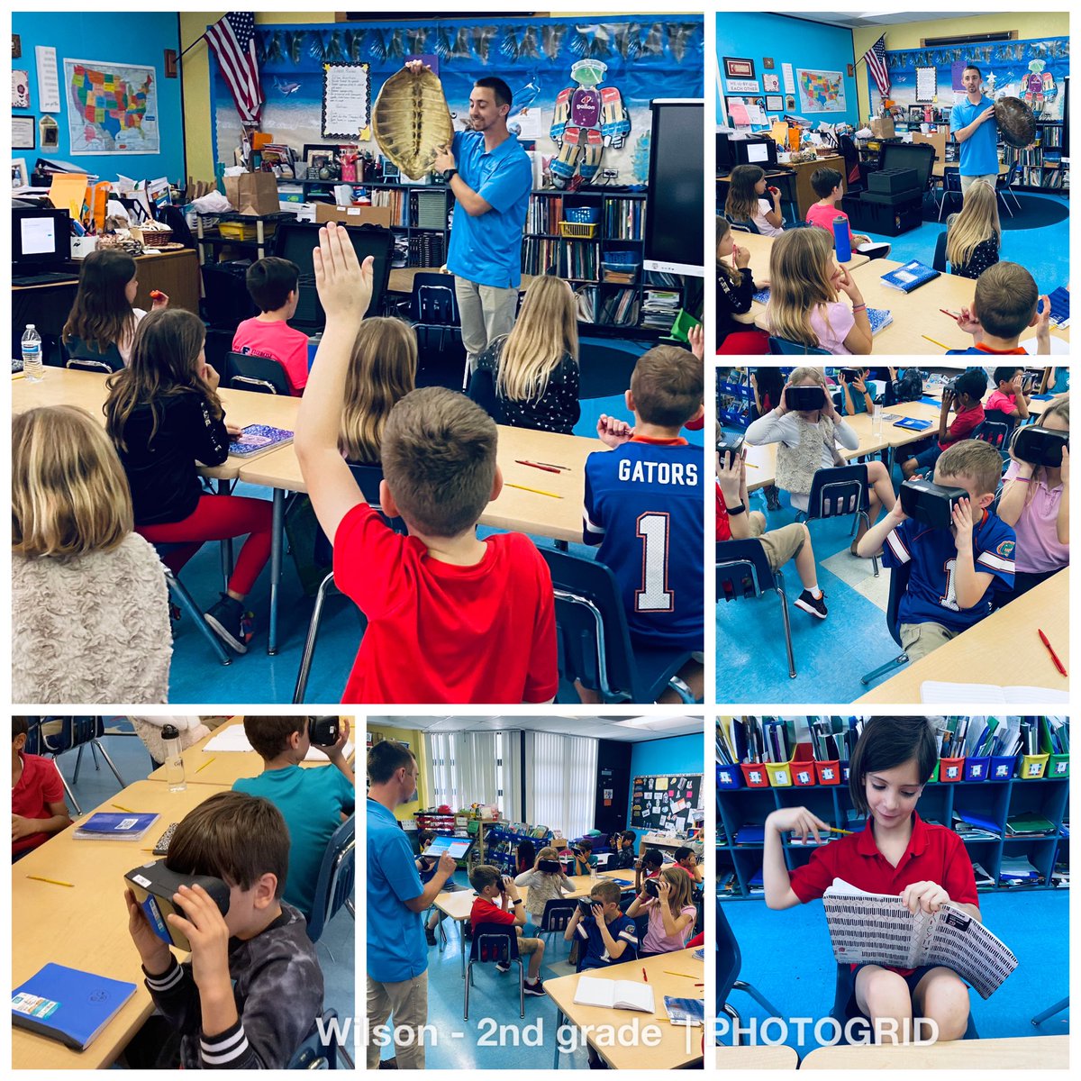 Sea Turtles:Thanks @LoggerheadMC for the outreach lessons today. Alan talked about the different types of sea turtles in PBC & reviewed some of the reasons why they might need to rehab. Heads were spinning with VR headsets.@PrincipalLCE @mrsK_IBSCI @UFEarthSystems @PBCSTEM