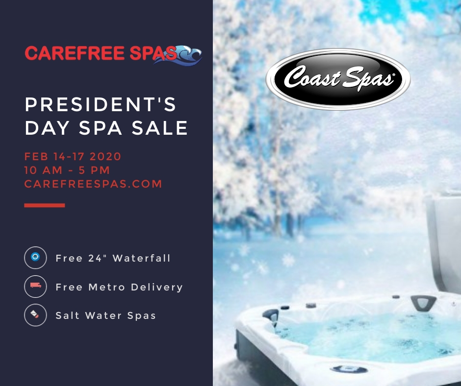 carefreespas's tweet photo. Do not miss our President's Weekend Spa Sale. Fri, Sat, Sun, Mon. Huge savings on stock spas. #hottubsale #PresidentsDayWeekend #PresidentsDaySale https://t.co/ECzRfWioB9