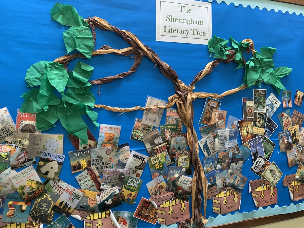 theliteracytree's tweet photo. We loved our visit to @SheringhamCPS last week and their displays are great. We especially liked this one of their 'Sheringham Literacy Tree' which charts all the books they cover in school from the #LiteraryCurriculum! https://t.co/lm6RKrbC9D
