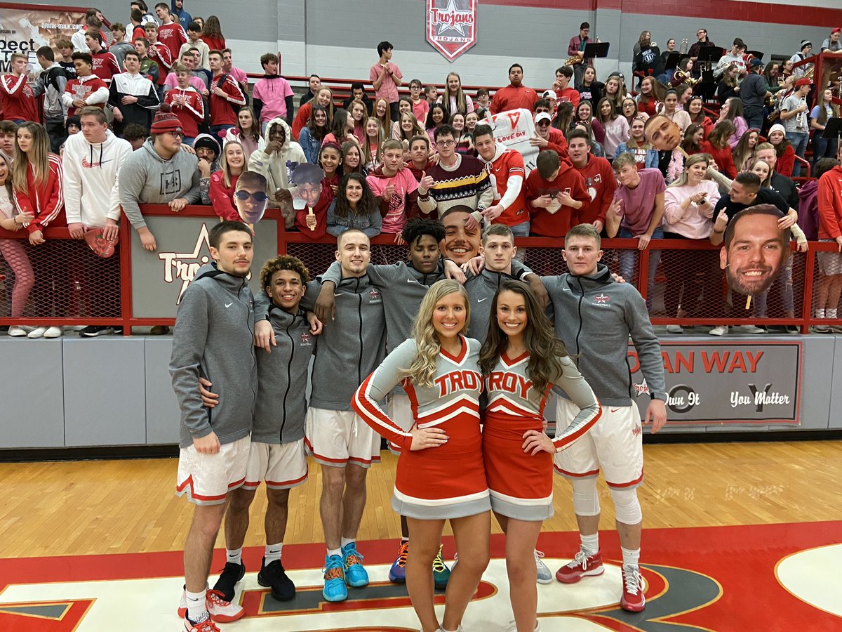 Congrats to our senior basketball players and cheerleaders and good luck against Piqua! #TrojanPride #OnwardTroy
