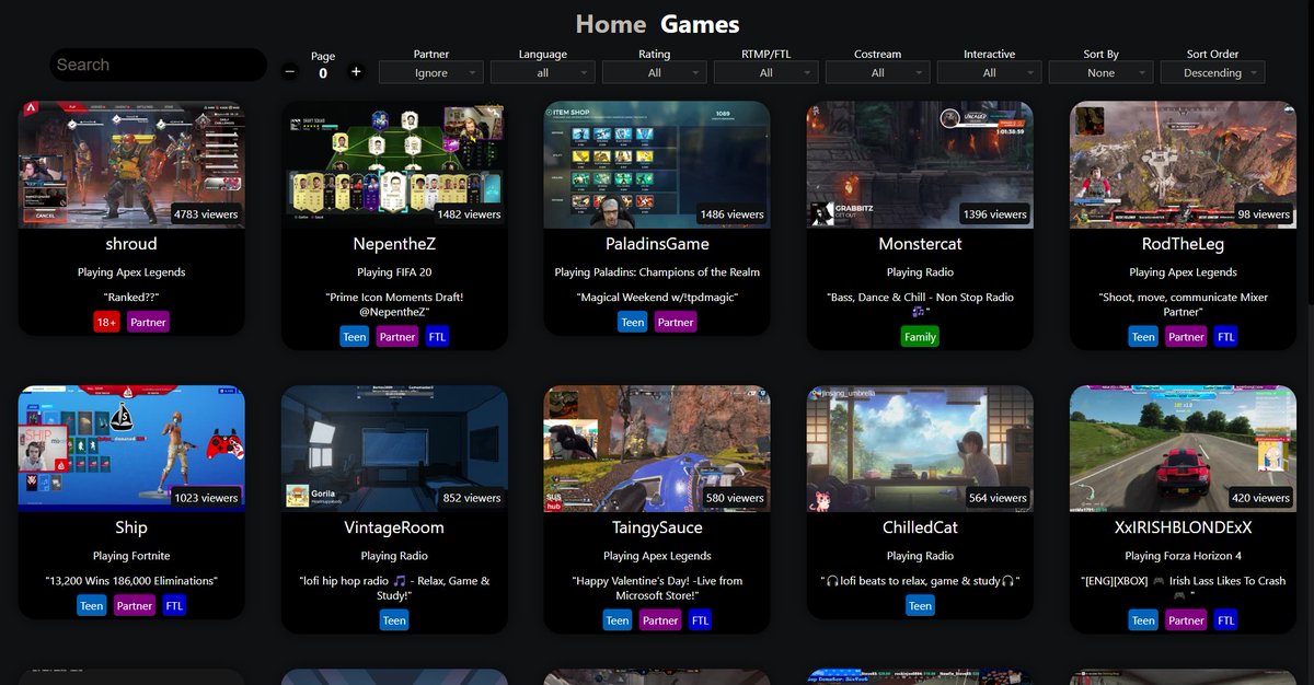 ACPixel's tweet image. Welcome to browse.pixel.chat! The new home for browsing Mixer streams! With the ability to sort, filter and search ANYTHING you will never wonder what you're missing again! You can even sort by how long someone has streamed a certain game!