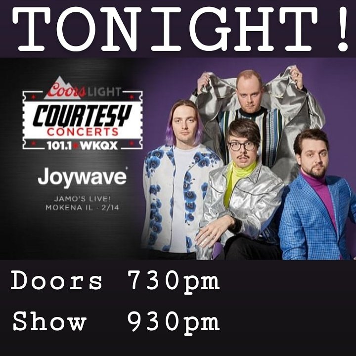 Q101Chicago's tweet photo. Make us your #Valentine
Tonight's #CourtesyConcert
@joywave w/ @MarinaCityBand
We got several lovely prizes too!
FREE SHOW! Refresh w/ @CoorsLight & delish food!
JAMOS LIVE in Mokeena, IL
#ValentinesDay #ValentinesDay2020 https://t.co/Nk87Tg1MiK
