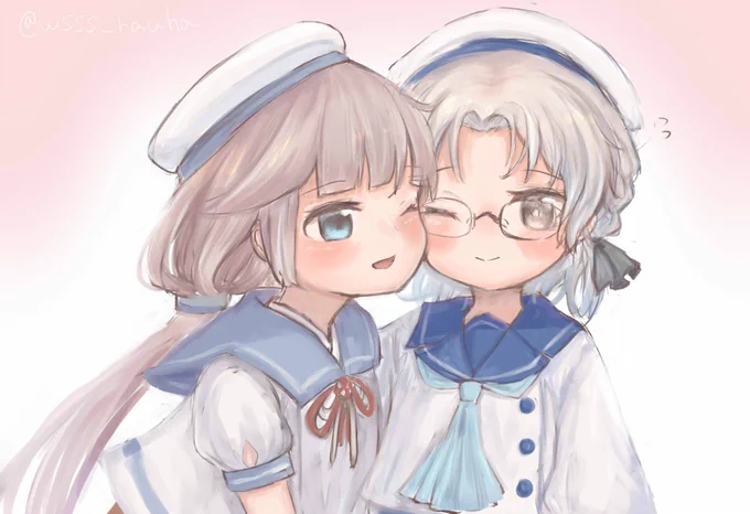 御蔵ちゃんと平戸ちゃんのマグカップ揃えてこつんすれば、実質二人がおでこやほっぺをこつんしてえへへとしてることになるんじゃないかと思って描いたやつです 