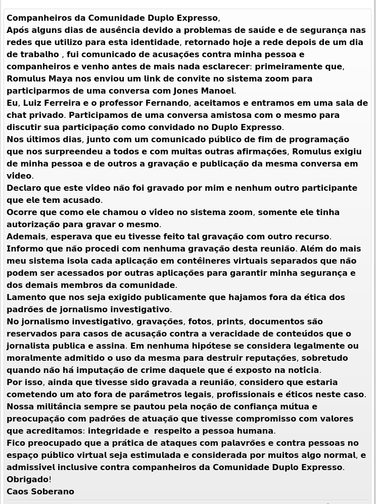 caosober's tweet photo. A todos da comunidade Duplo Expresso! https://t.co/mY4bqrJVah
