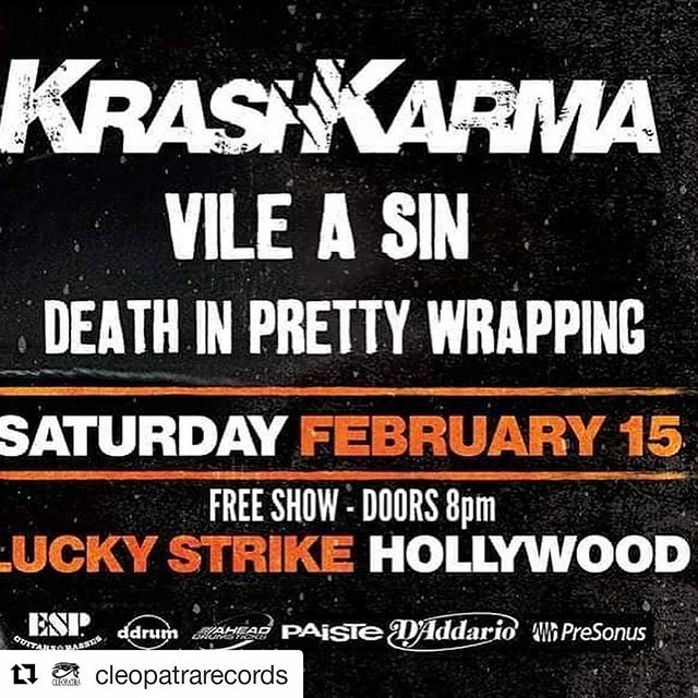 vileasin's tweet photo. #Repost @cleopatrarecords
・・・
👁 JOIN @vileasin SATURDAY FEB 15th FREE #vileasin Concert, who just released their new album with Cleopatra Records. 
They’re performing w/ DEATH IN PRETTY WRAPPING (Arthur Seay) featuring members of UNIDA and HOUSE OF BROKEN PROMISES @ @luc… https://t.co/ODbJ5XSWTY