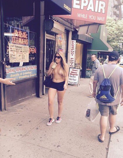 Mandy enjoying a stroll through NYC #topless and wishing <a href="/chelseahandler/">Chelsea Handler</a> her idol and #wcw would join her for coffee 💞🙈😈