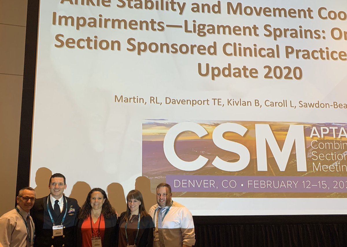 LC_2010's tweet photo. Great day presenting our update to the ankle instability CPG @aptacsm with @robroymartinPT @NavyPT Jenna Sawdon-Bea and @kivlanb #CSM2020 #APTACSM @OrthopaedicAPTA https://t.co/WgHHvAndeU