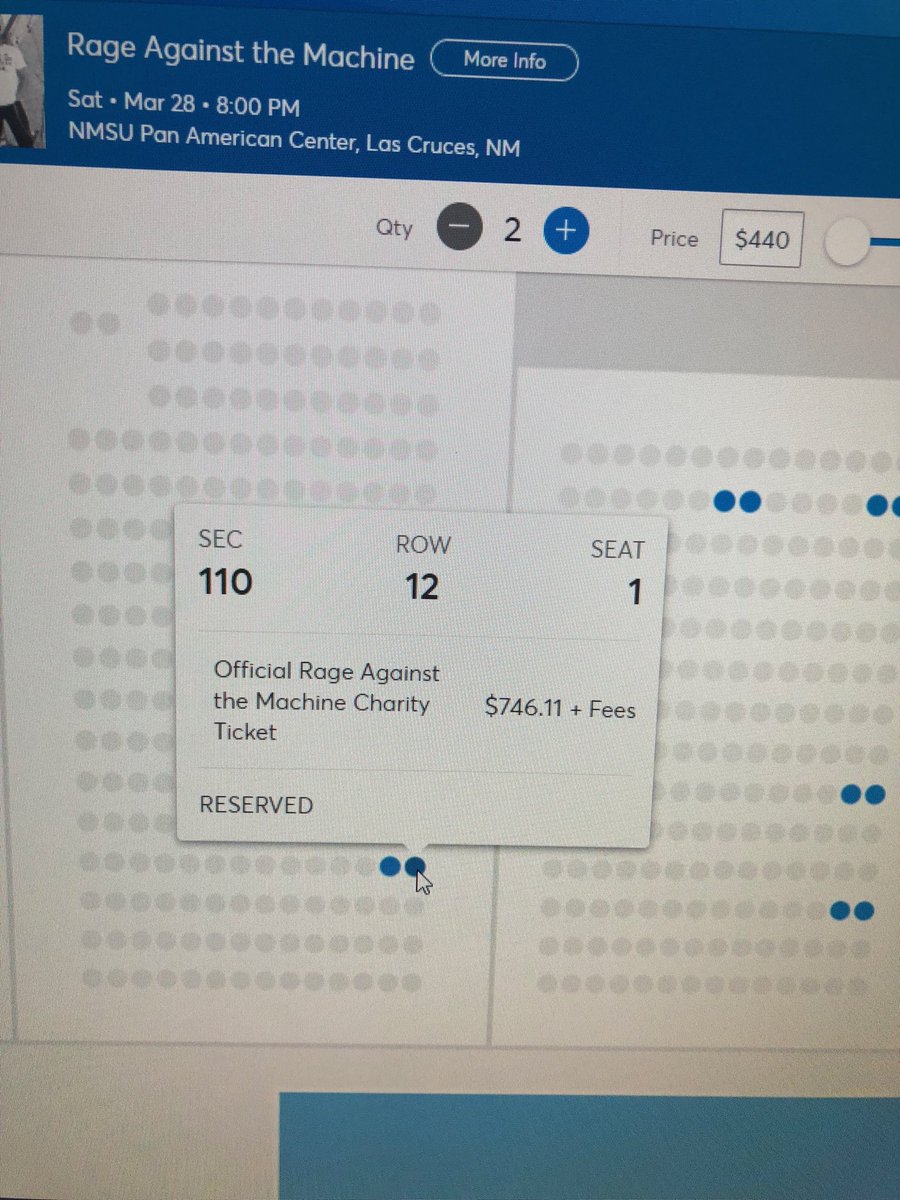 ⁦<a href="/tmorello/">Tom Morello</a>⁩  Is Ticketmaster donating the fees ? $$250 in fees on top of the charity  price. Check out is $1729. ⁦<a href="/RATM/">Rage Against The Machine ★</a>⁩