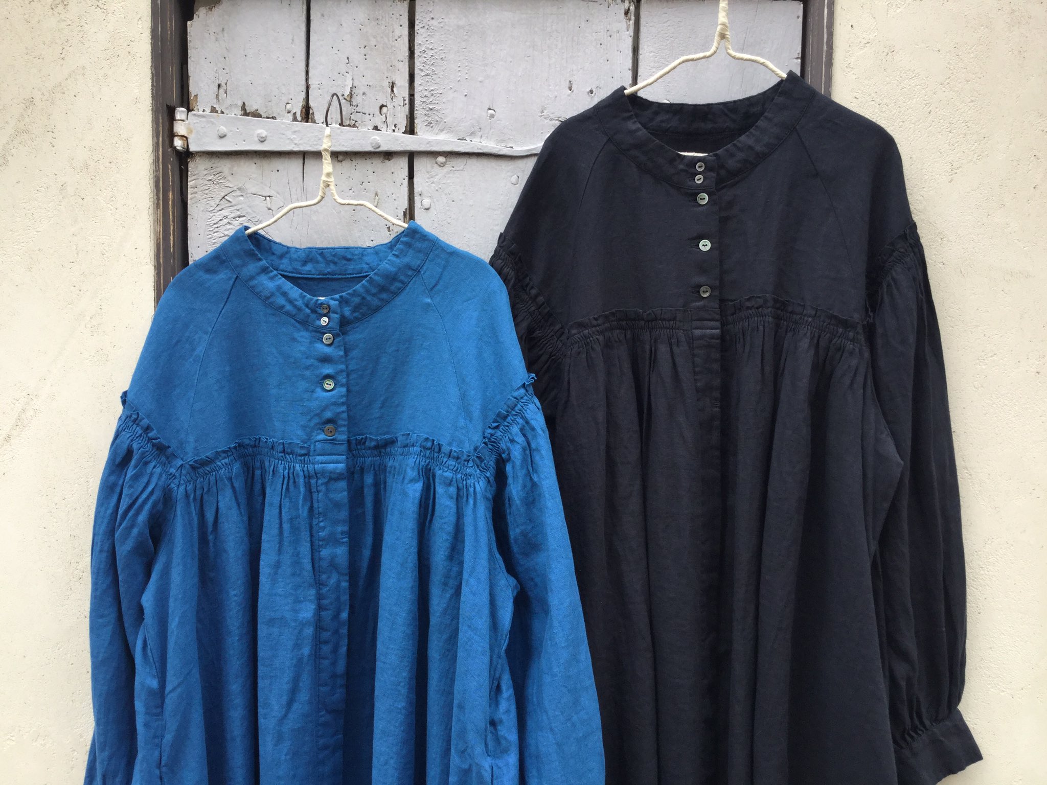 nest robe/ リネンギャザーヨークワンピース BLUE www.krzysztofbialy.com