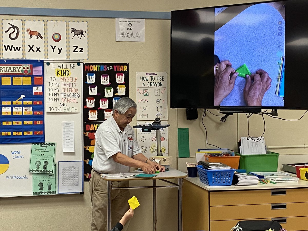 ryan_kurada's tweet photo. Thank you to world-renowned origami master, Henry Kaku, for visiting our TK/K students and speaking about your job as an artist to support our #STEAM jobs #PBL unit.  The work of an artist is naturally connected to the skills of a scientist and engineer. @teachergage https://t.co/CFBI4Qmreo