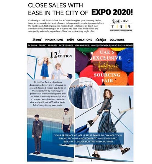 IntlTextileFair's tweet image. Gather trade expansion opportunities at IATF. Be at par in the city of EXPO 2020 this April.
#iatf #fabricsourcing #fabric #textiles #dubaiexhibition #mydubai #uae #tradeshow #fashion #apparel #fashionnews