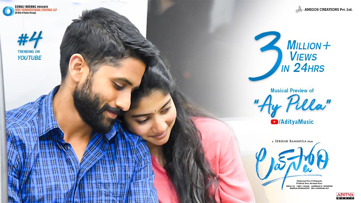 Global Cinemas (@cinemasglobal) on Twitter photo 3M + Views in 24 hrs for
#AyPilla Musical Preview.🤗❤️
ICYMI ➡
youtu.be/KRmbTCvJ6ns
#LoveStory ❣
<a href="/chay_akkineni/">chaitanya akkineni</a> <a href="/Sai_Pallavi92/">Sai Pallavi</a> <a href="/sekharkammula/">Sekhar Kammula</a> <a href="/SVCLLP/">Sree Venkateswara Cinemas LLP</a> @AsianSunilN
<a href="/pawanch19/">Pawan Ch</a> <a href="/adityamusic/">Aditya Music</a> #NC19 3M + Views in 24 hrs for
#AyPilla Musical Preview.🤗❤️
ICYMI ➡
youtu.be/KRmbTCvJ6ns
#LoveStory ❣
<a href="/chay_akkineni/">chaitanya akkineni</a> <a href="/Sai_Pallavi92/">Sai Pallavi</a> <a href="/sekharkammula/">Sekhar Kammula</a> <a href="/SVCLLP/">Sree Venkateswara Cinemas LLP</a> @AsianSunilN
<a href="/pawanch19/">Pawan Ch</a> <a href="/adityamusic/">Aditya Music</a> #NC19
