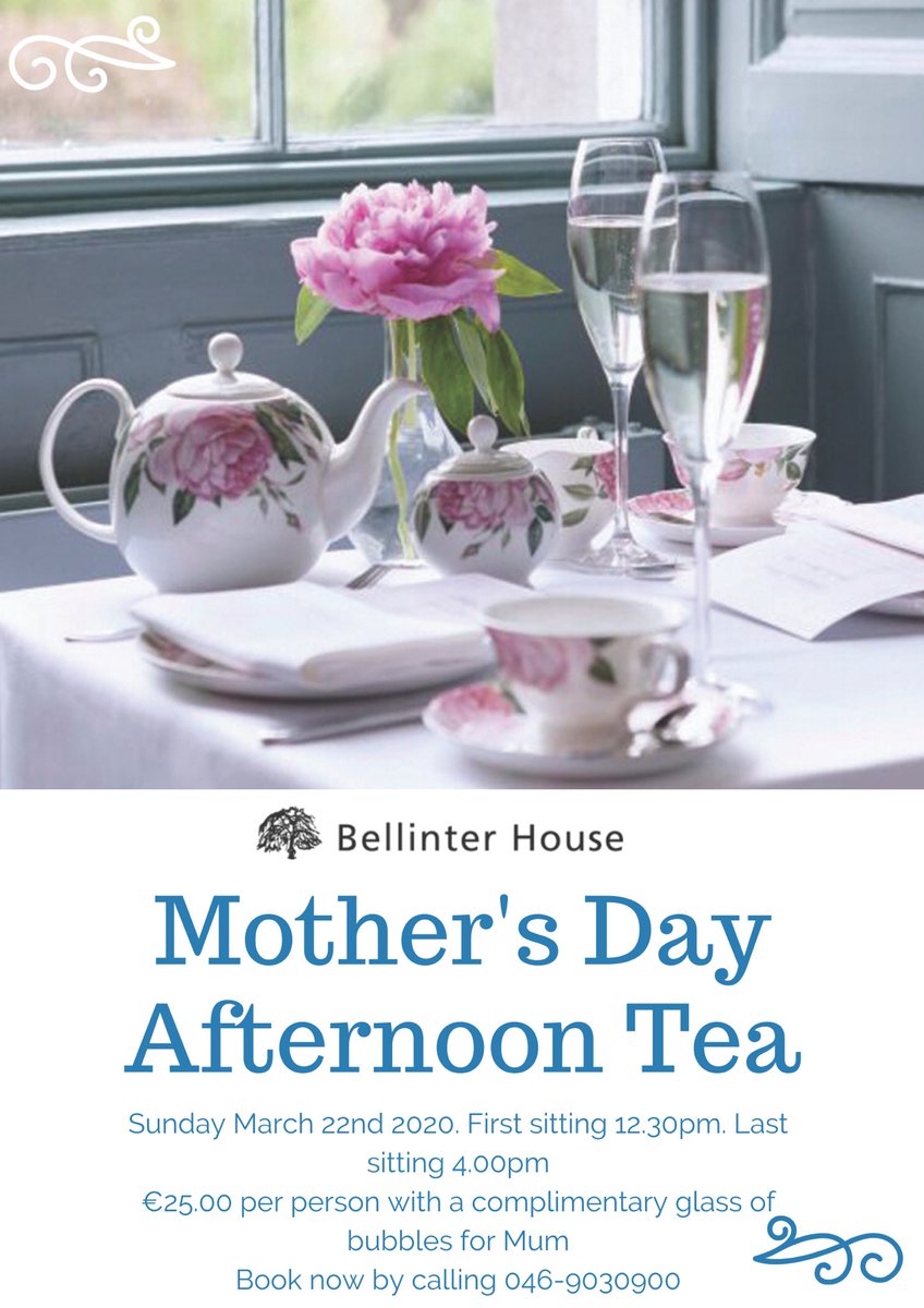 Treat your mum this Mother’s Day to a bespoke Afternoon Tea at Bellinter House, Sunday March 22nd 🌷
€25.00 per person with a complimentary glass of bubbles for the special lady 🥂

Book by calling 046-9030900 or via enquiry form below 

bellinterhouse.com/mothers-day-af…