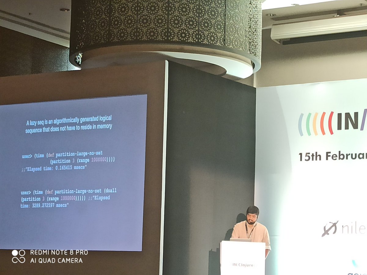 Akii_20's tweet photo. Lazy Seqs make impossible possible.
~Anonymous
Talk by @sharangj was super awesome.
#inclojure2020
@in_clojure https://t.co/kcm98YPOtT