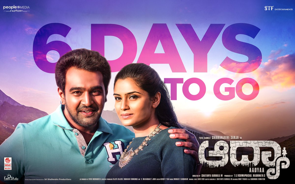 People Media Factory (@peoplemediafcy) on Twitter photo 6Days to go for an intriguing thriller #Aadyaa
#AadyaaOnFeb21st
<a href="/chirusarja/">Chirranjeevi Sarja</a> <a href="/sruthihariharan/">sruthihariharan</a> #SangeethaBhat
A @kmchaitanya thriller
Music by <a href="/Sridharvsambram/">SRIDHARVSAMBHRAM</a>
#TGVishwaprasad #RaghunathS <a href="/vivekkuchibotla/">Vivek Kuchibhotla</a> #STFEntertainments <a href="/LahariMusic/">Lahari Music</a> 6Days to go for an intriguing thriller #Aadyaa
#AadyaaOnFeb21st
<a href="/chirusarja/">Chirranjeevi Sarja</a> <a href="/sruthihariharan/">sruthihariharan</a> #SangeethaBhat
A @kmchaitanya thriller
Music by <a href="/Sridharvsambram/">SRIDHARVSAMBHRAM</a>
#TGVishwaprasad #RaghunathS <a href="/vivekkuchibotla/">Vivek Kuchibhotla</a> #STFEntertainments <a href="/LahariMusic/">Lahari Music</a>
