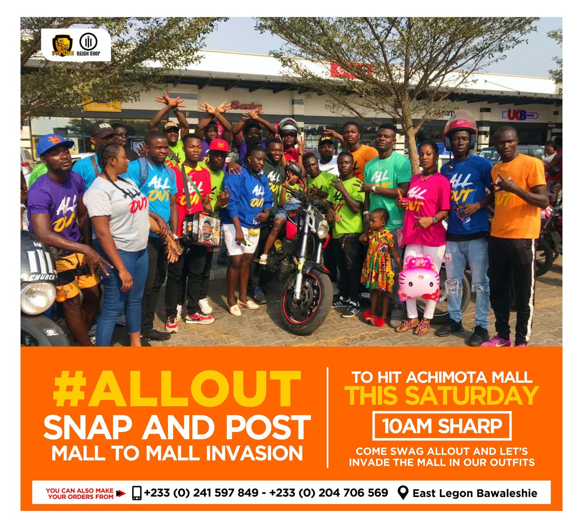 sm2daworld's tweet photo. #AllOutInvasion
It's Today... Achimota Mall, 🔥🔥We are coming 🔥🔥. Come buy your AllOut Attires and let's Invade the Mall, this this the final Mall Invasion in Accra. Let's finish Hard. 10 am Sharp @shattawalegh
#AllOut #AllOutSnapAndPost https://t.co/cxXc4OOrG9
