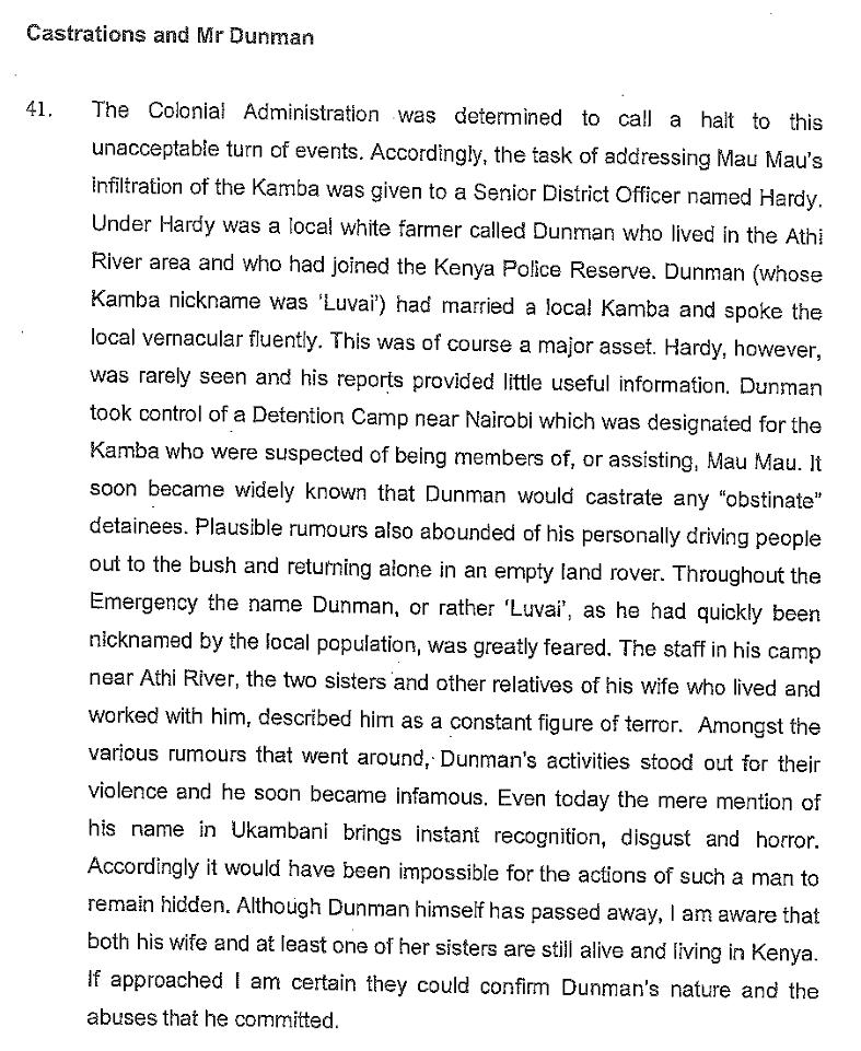 Here's a excerpt from the witness statement of another settler, John Cato Nottingham, regarding the activities of Luvai, who died in 1981. Married to a Kamba, he delighted in castrating Mau Mau suspects.  https://www.leighday.co.uk/LeighDay/media/LeighDay/documents/Mau%2520Mau/Witness_Statement_John_Cato_Nottingham_10-11-2012.pdf%3Fext%3D.pdf