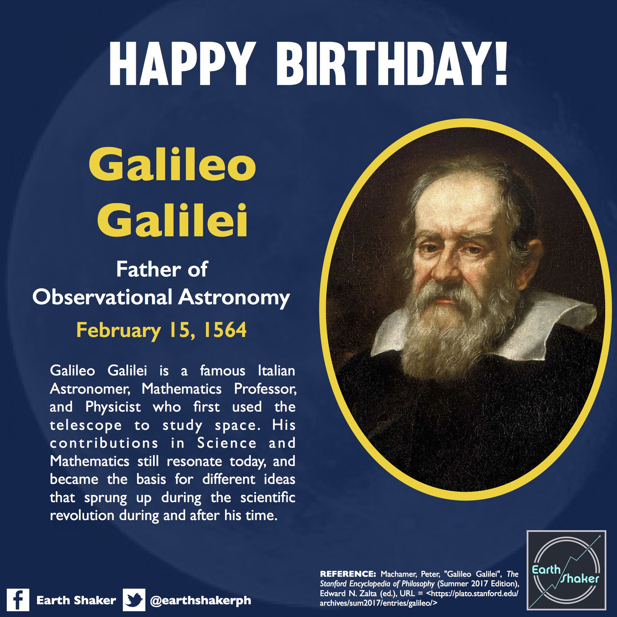 Earth Shaker PH on Twitter: "Galileooooooo, Galileoooooo! On this day in  1564, the famous Italian astronomer, Galileo Galilei, was born in Pisa,  Italy. His initiative of using the telescope to observe the