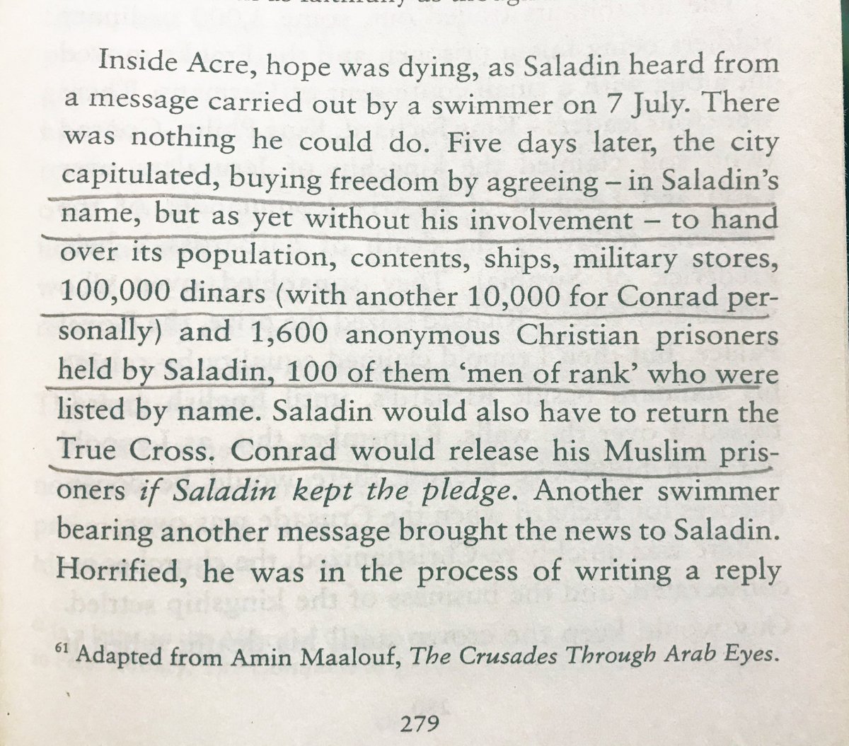 July 1191, reversal of gains, Saladin loses mainly due to non-cooperation from the Caliph. Who feared the rise of Saladin.  #SaladinBiography authored by John Man  #100books2020  #bookscache