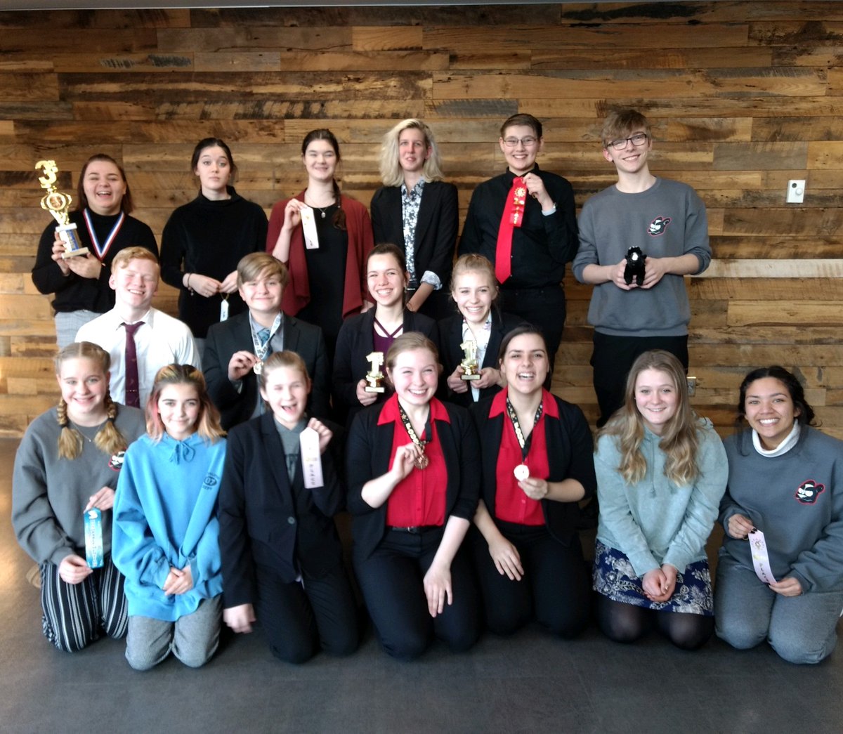 PACT Speech is the third place team in medium schools at Zimmerman today! Congratulations to the one honorable mention and twelve finalists, including prose champion Lucia K and storytelling champion Olivia B! #PACTpride