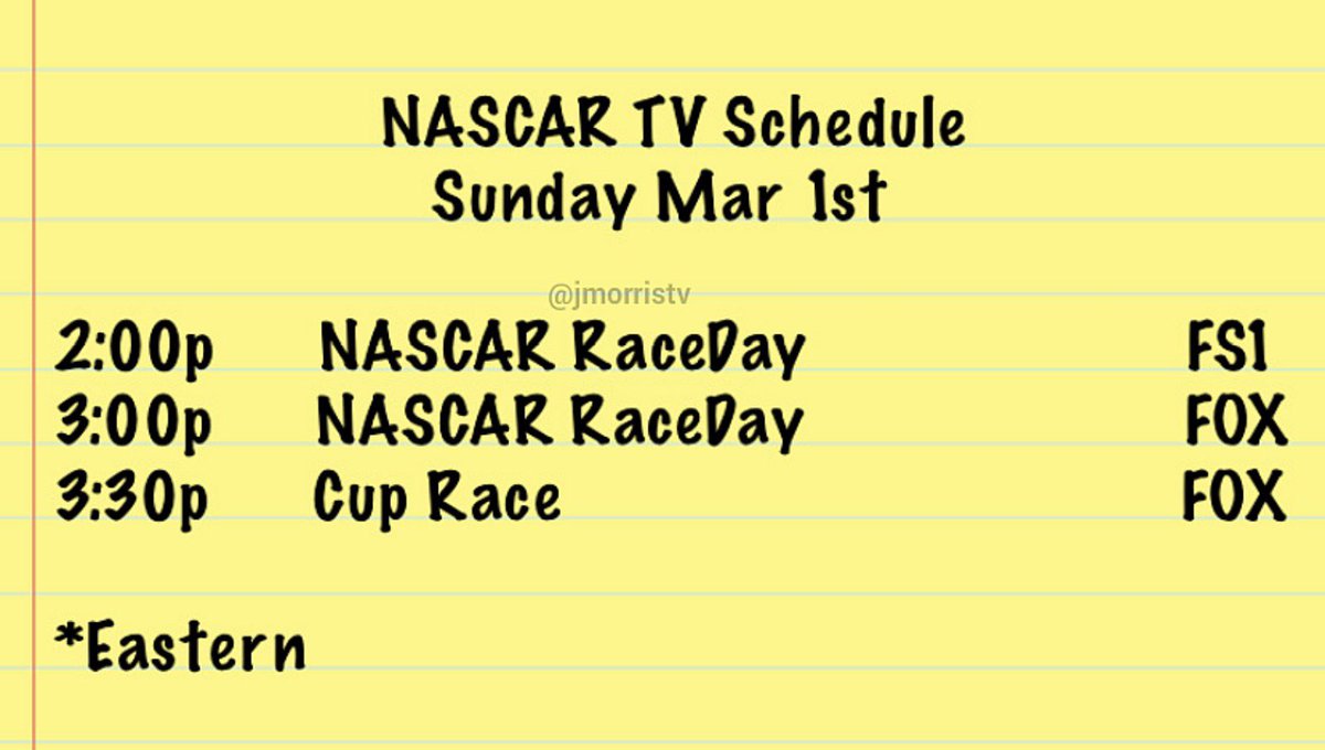 JMorrisTV's tweet photo. TUNE IN: Sunday Funday from @ACSupdates kicks off at 2p et @FS1 then flip over to @NASCARONFOX for more pre race and the race. #NASCAR 🚗💨🏁🏆 https://t.co/v09I5CANmQ