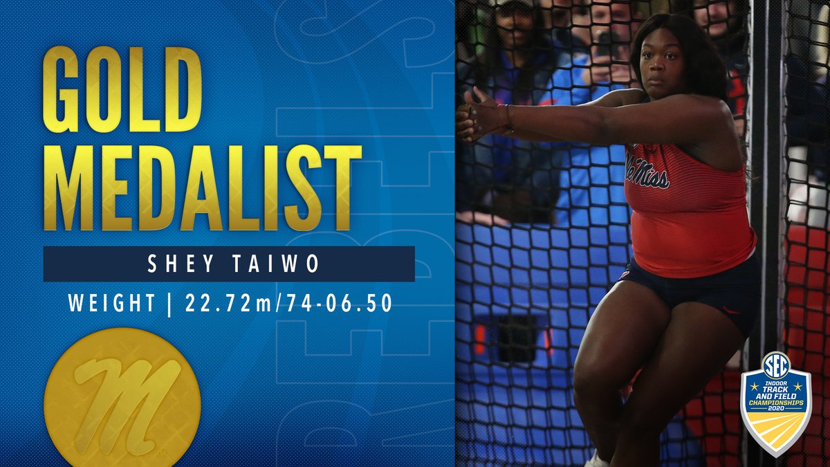 🏆 𝙎𝙀𝘾 𝘾𝙃𝘼𝙈𝙋𝙄𝙊𝙉 🏆

Shey Taiwo leads a group of Rebel women that scored an astounding 2️⃣3️⃣ points in the weight throw, winning her FIRST SEC title with a career-best throw of 22.72m (74-06.50) 😤😤😤

#HottyToddy | #OneMore