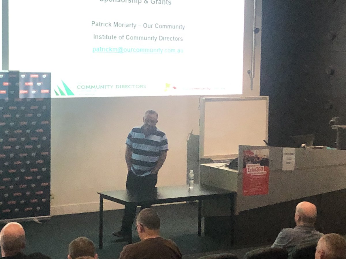 2nd breakout session <a href="/northernfnl/">Northern FNL</a> Club Development Forum <a href="/latrobe/">La Trobe University</a> 
Volunteer Management with <a href="/aflvic/">AFL Victoria</a> Football Development Manager Anthony McDonald and Grant Funding with <a href="/OurCommunityAU/">Our Community</a> Patrick Moriarty