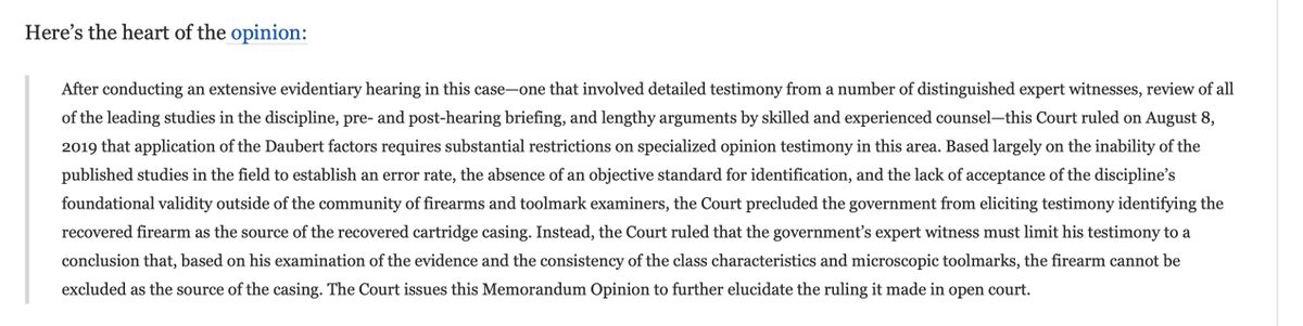 KenneyBaden's tweet photo. We were ahead of this opinion in the #aaronhernandez NG 2nd murder trial in Boston arguing for defense exactly what this federal judge held. *Comparative Sciences* here firearm #toolmark matching (sometimes improperly called ballistics) is not scientifically backed. https://t.co/soouVJllvc