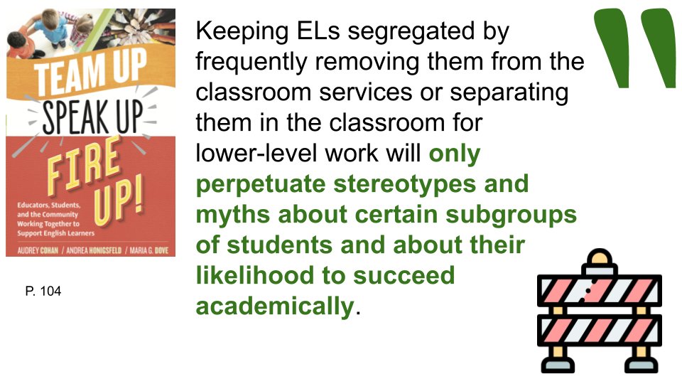Segregated ELs from the rest of the community perpetuates stereotypes. 

<a href="/AndreaHonigsfel/">Dr. Andrea Honigsfeld</a> @jebjsr <a href="/mariagdove/">Maria G. Dove</a> @audrey_cohan

amzn.to/2VBKFu9 #esl #eal #eld #esol #tesol #ellchat