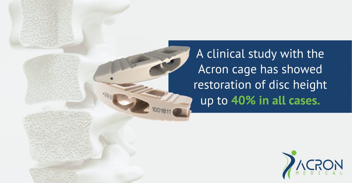 A clinical study with the Acron cage has showed restoration of disc height up to 40% in all cases. Discover more at bit.ly/2GNmbpQ. #TLIF #medicaldevices
