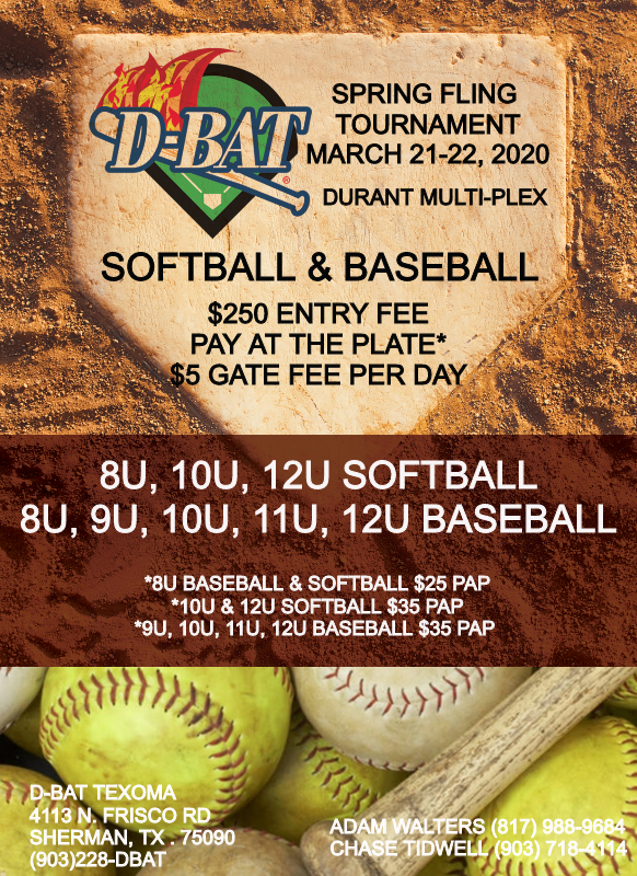 DBAT_Texoma's tweet photo. Sign up today!  D-BAT Texoma Spring Fling Tournament
Call us at (903)228-DBAT https://t.co/sTuKkL3dWe