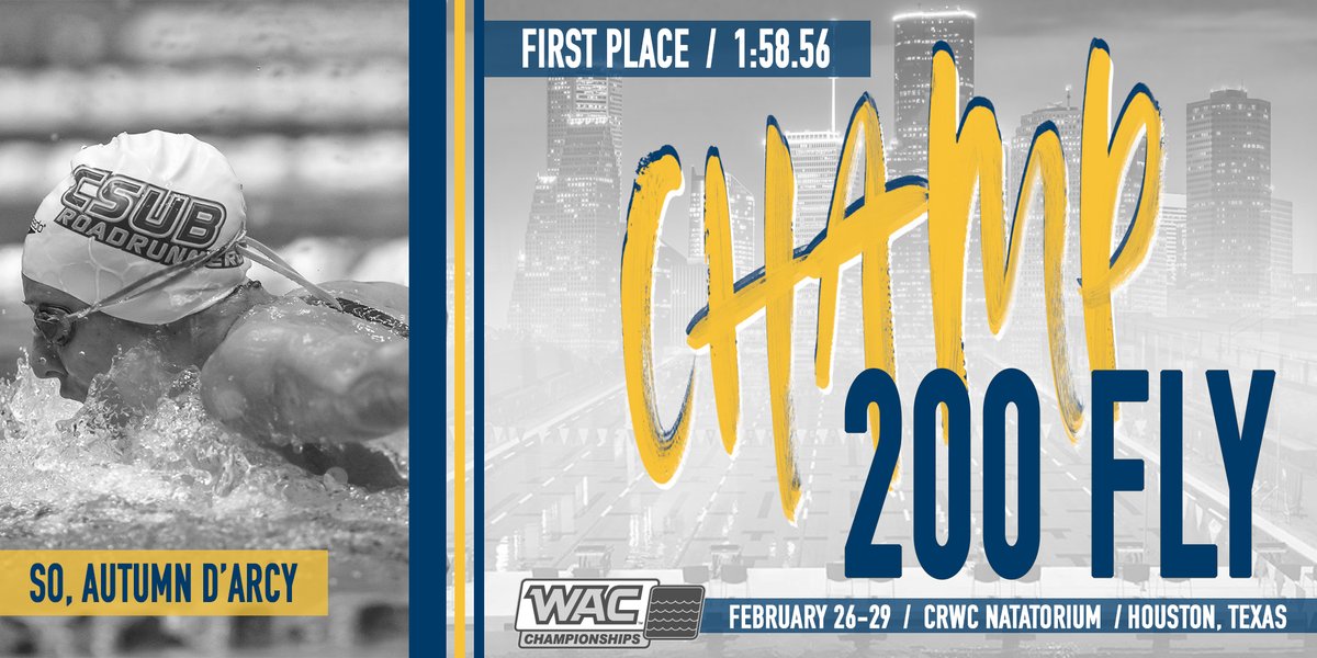 200 Fly | WAC CHAMPION

D'Arcy is absolutely dominant as she swims to her third WAC Title of the weekend in the 200 Fly with a school record time of 1:58.56!

#MakeYourMark | #WACsd