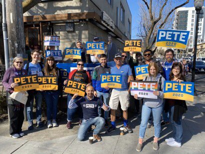 Cabaldon4CA's tweet photo. Chris-crossing the region to help the @PeteButtigieg volunteers in congressional districts all over California. Like these fired-up @Sac4Pete folks talking to voters at the midtown farmers market then walking neighborhoods door-to-door. GO(TV) time! https://t.co/mmyKLqjlwW
