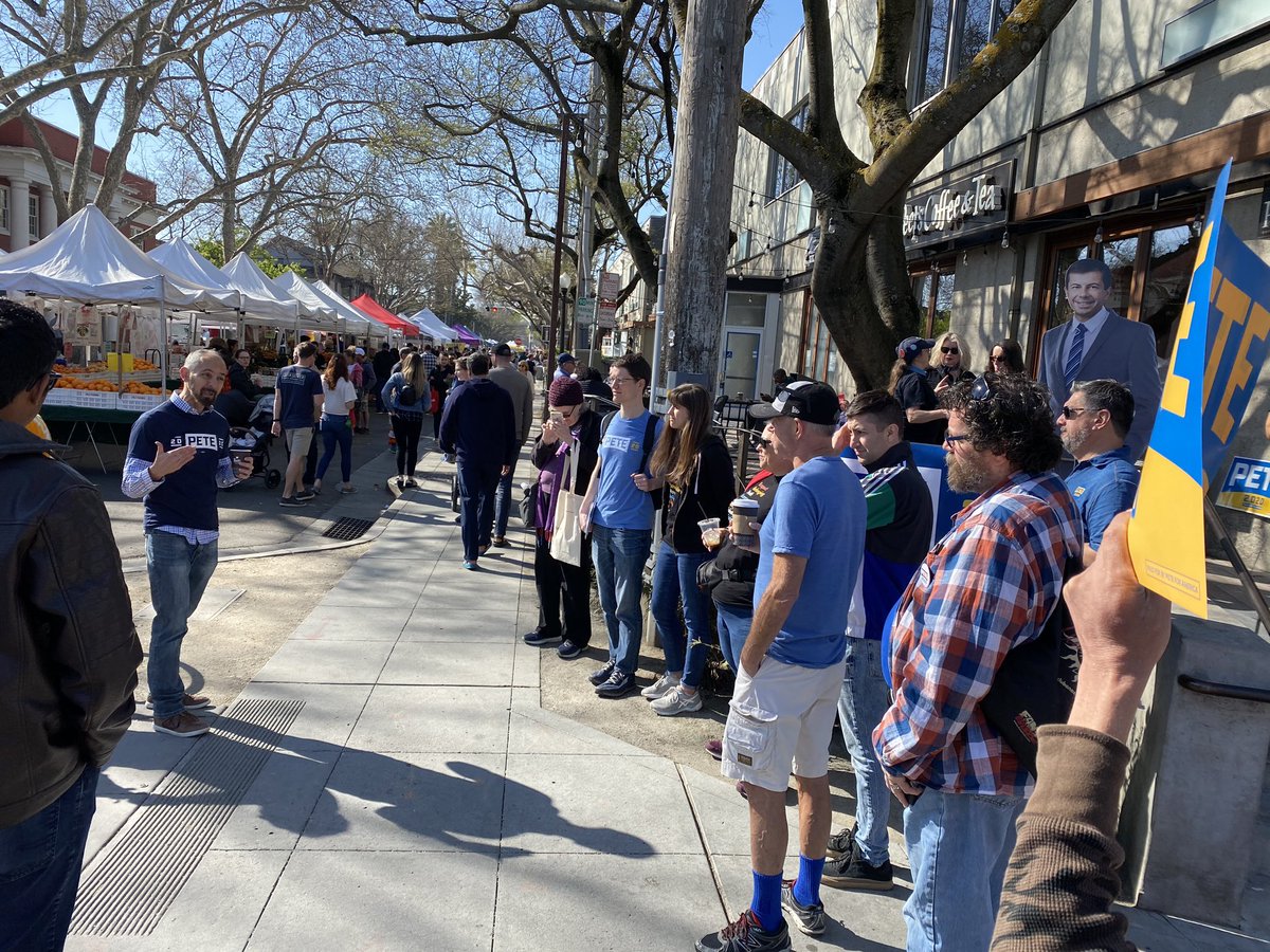 Cabaldon4CA's tweet photo. Chris-crossing the region to help the @PeteButtigieg volunteers in congressional districts all over California. Like these fired-up @Sac4Pete folks talking to voters at the midtown farmers market then walking neighborhoods door-to-door. GO(TV) time! https://t.co/mmyKLqjlwW