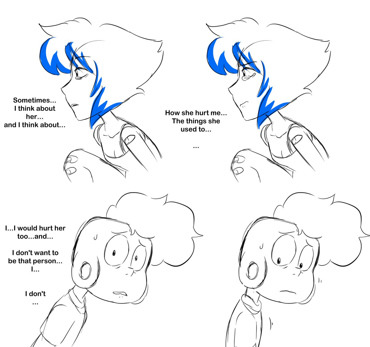 in the human Lapis AU, their whole dynamic is basically Depression Buddies
Lapis was in a past abusive relationship, and she's very scared of losing her best friend. She's afraid she will scare him away, and Lars doesn't really know how to articulate any comfort for her