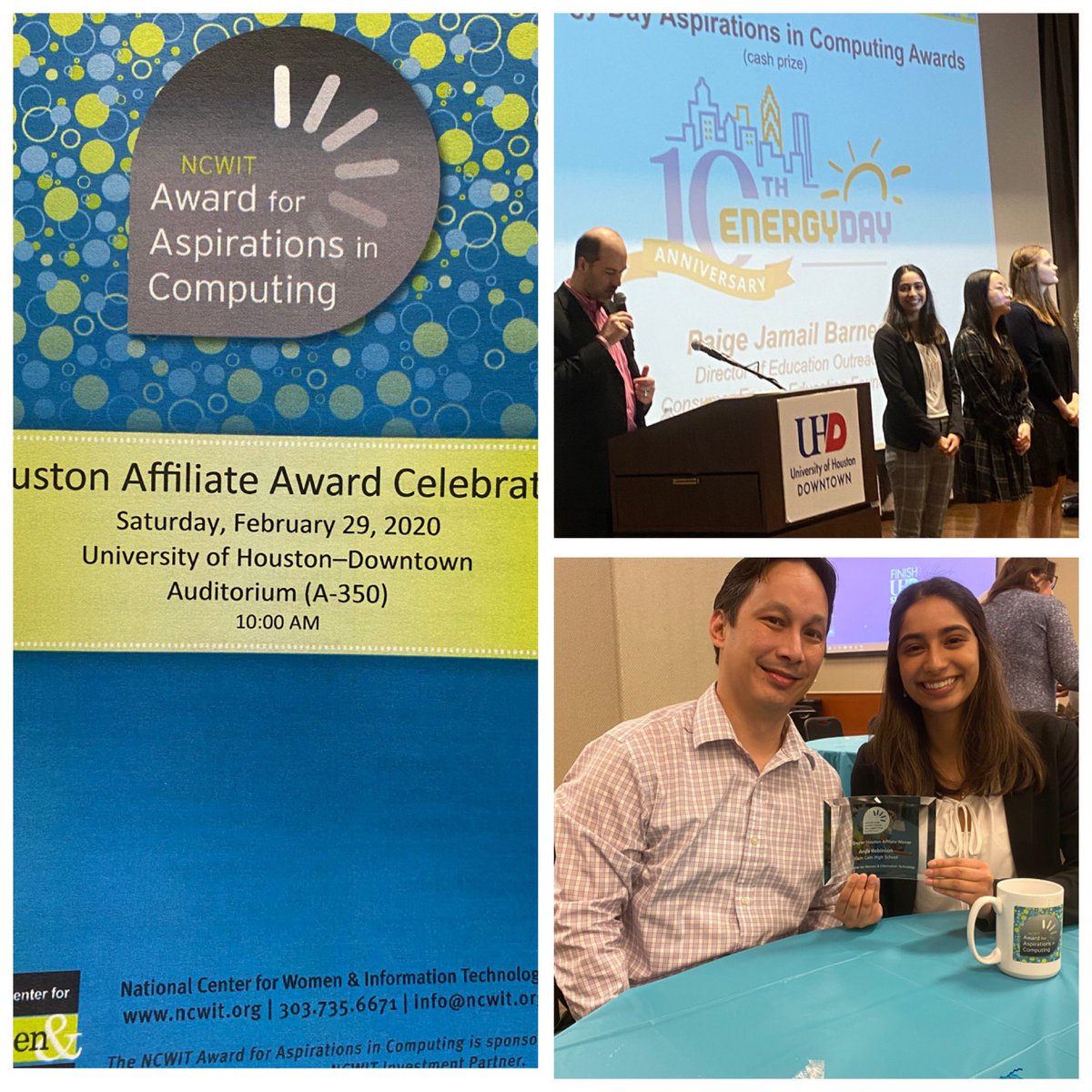 Coach_TVo's tweet photo. It was an honor to be invited. Congratulations to @anyarob1nson in winning the @NCWIT Awards for Aspiration in Computer Houston Affiliate and the Energy Day Aspiration in Computer Award. @KleinCain @KleinISD #ReignCain #KleinCTE https://t.co/URL6u8Cvvd