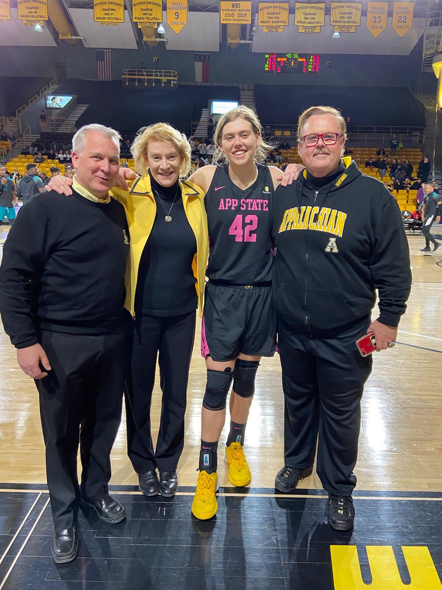 AppChancellor's tweet image. Great win today, @appstatewbb! Celebrating the win and Senior Day with #42 @BayleyPlummer.