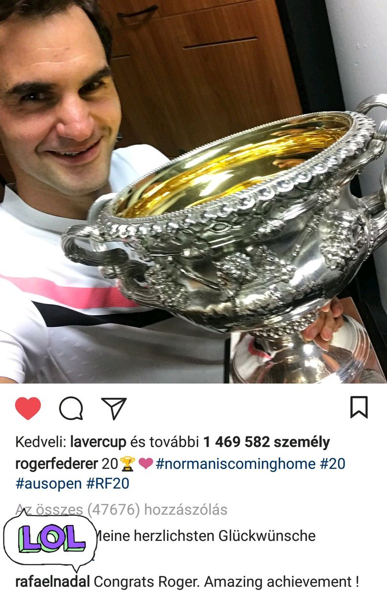 I show you Rafa who, proudly, compliments Roger for his twentieth Slam.