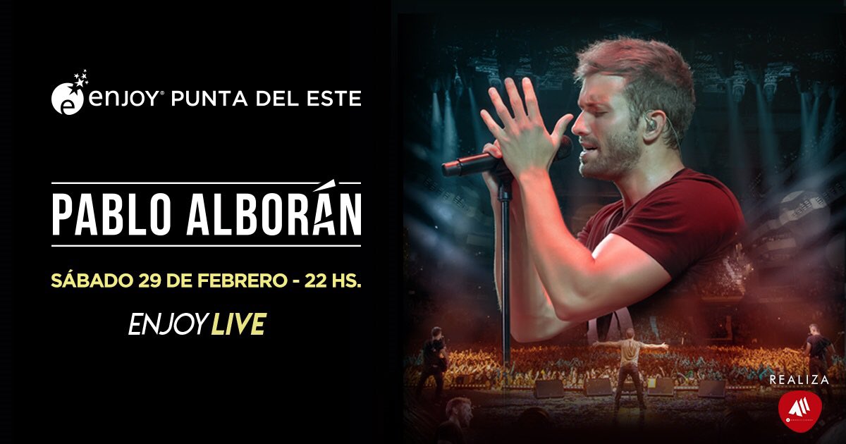 RED UTS Uy (@redutsuy) on Twitter photo Llegó el gran día en #PuntaDelEste porque HOY <a href="/pabloalboran/">Pablo Alborán</a> presenta el fin de su #TourPrometo en <a href="/EnjoyPde/">Enjoy Punta Del Este</a> #Uruguay
Aún estás a tiempo...
🎟Adquiere tu entrada en reduts.com.uy, puntos de venta habilitados y Boletería de Enjoy. Llegó el gran día en #PuntaDelEste porque HOY <a href="/pabloalboran/">Pablo Alborán</a> presenta el fin de su #TourPrometo en <a href="/EnjoyPde/">Enjoy Punta Del Este</a> #Uruguay
Aún estás a tiempo...
🎟Adquiere tu entrada en reduts.com.uy, puntos de venta habilitados y Boletería de Enjoy.