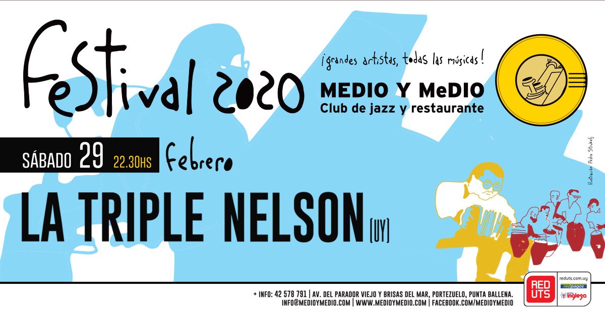 Esta noche culmina el Festival Medio y Medio 2020 con el show en vivo de LA TRIPLE NELSON.🎼

HOY SABADO 22:30 hs. 
🎟Tickets en reduts.com.uy y puntos de venta.