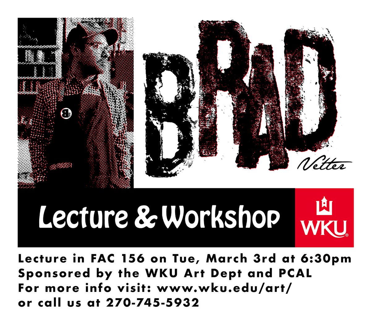 WKUPcal's tweet photo. Are you interested in graphic design and printmaking? Join us for our next alumni speaker series event on Tuesday, March 3 at 6:30pm in FAC 156. This event is open to the campus and community. @wkuart Learn more: https://t.co/SGBs3cMQM6 #ExpandYourRange #ClimbWithUs https://t.co/NczUBA0eJs