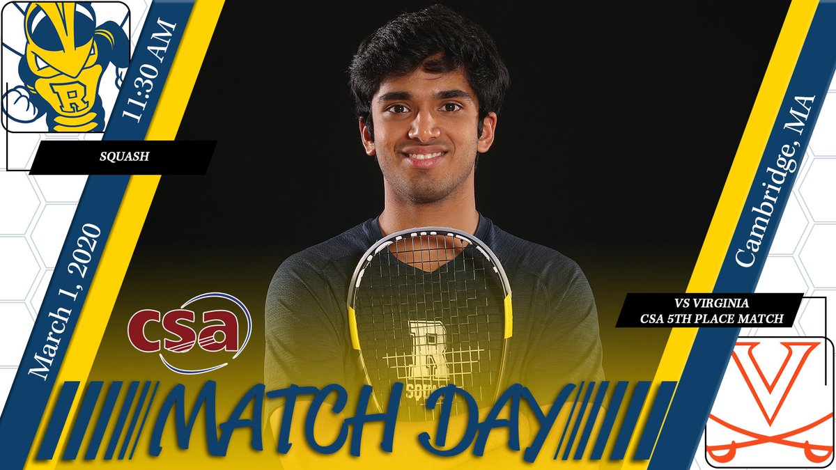 MATCH DAY! <a href="/RochesterSquash/">Rochester Squash</a> plays for fifth place in <a href="/CollegeSquash/">College Squash</a> today, taking on <a href="/VirginiaSports/">Virginia Cavaliers</a> for the first time! #GoJackets 
📊:bit.ly/2T5pZcb
🎥:bit.ly/2HYDjc8