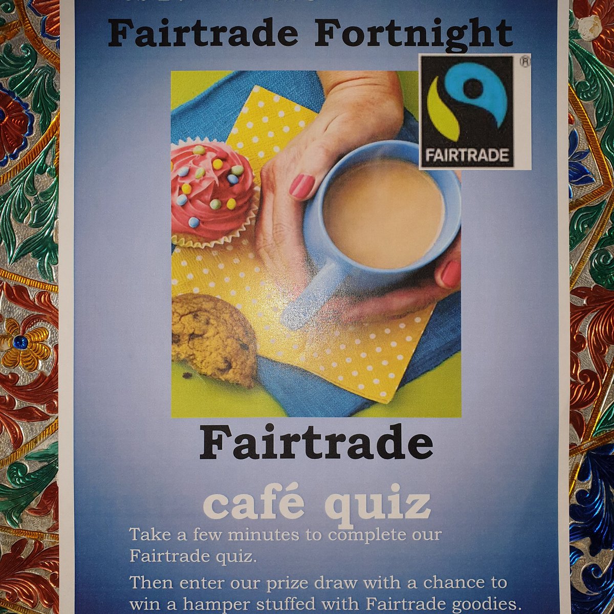 EthicalGiftShop's tweet photo. Don't forget to enter the fairtrade fortnight quiz to win a hamper full of fairtrade goodies! Answer the questions and post them in the box in our shop by 5pm on Saturday 7th March. Good luck! https://t.co/0DM6l7Y8Eb